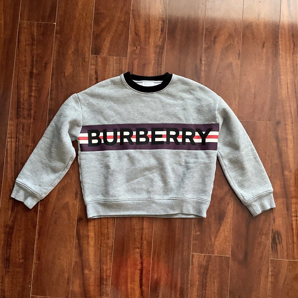Burberry Spell Out Logo Gray Kid's Boys Pullover Sweatshirt Size 8Y